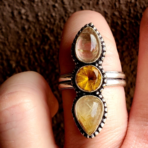 New Golden Rutile and Citrine 925 Silver Ring. - Picture 2 of 9